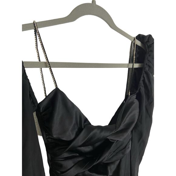 The Bar 100% Silk Twist Dress Satin Cut Out Puff Sleeve Embellished Strap Sz 2 - Picture 7 of 11